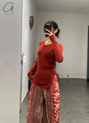 INTO THE EAST 24 Autumn and Winter Wool Blend Asymmetric Knit Top ITE-E1YGAW012RE20TP-HONG Red